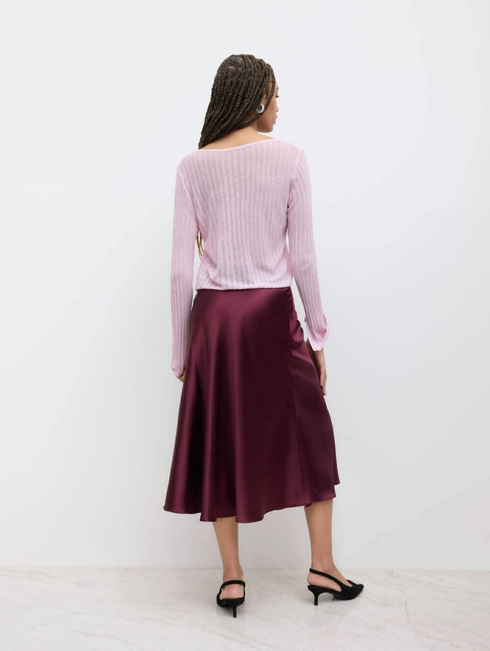 Cider Satin Midi Skirt in Deep Burgundy - Women New Size "L" - Picture 5 of 6